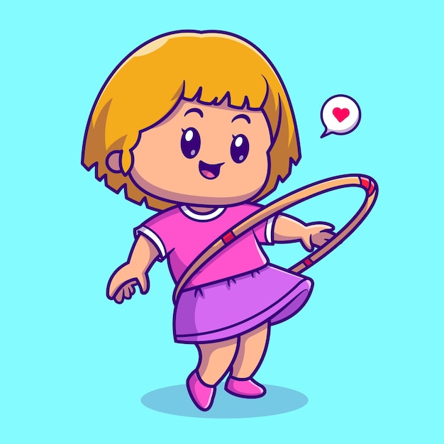 Jolie Fille Jouant Au Hula Hoop Cartoon Vector Icon Illustration. Concept D'icône De Sport De Personnes Isolé Vecteur Premium. Style De Dessin Animé Plat