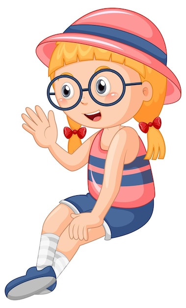 Vecteur gratuit jolie fille portant des lunettes personnage de dessin animé