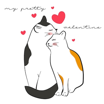 Jolie illustration de chats pour la saint-valentin
