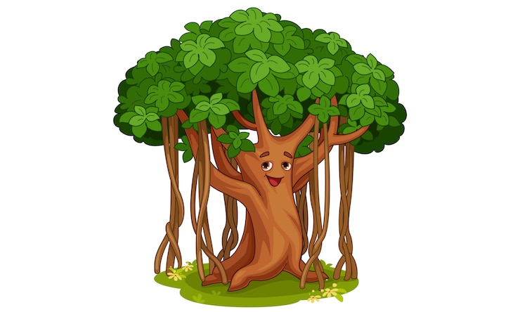 Vecteur gratuit une jolie illustration de dessin animé d'arbre banyan