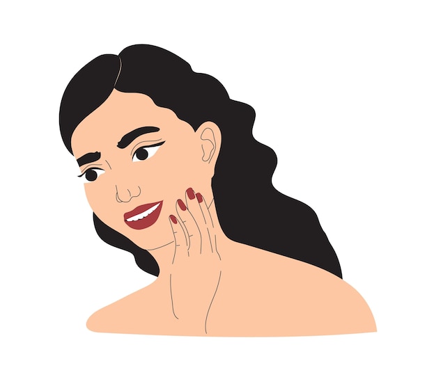 Jolie jeune femme appliquant une crème pour le visage illustration de la journée de routine de la procédure de soins de la peau