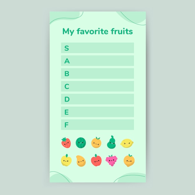 Vecteur gratuit jolie main dessinée ma liste de niveaux verticaux de fruits préférés