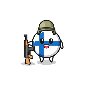 Jolie mascotte du drapeau finlandais en tant que soldat, design mignon