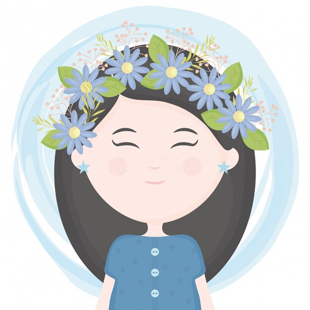 Jolie petite fille avec une couronne florale dans le personnage de cheveux