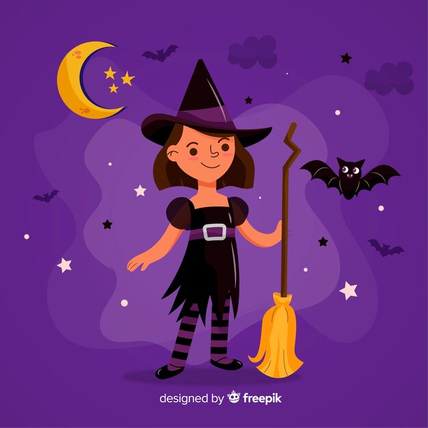 Une jolie sorcière d'Halloween avec un balai