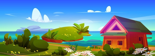 Jolies maisons en bois au bord de la mer ou du lac