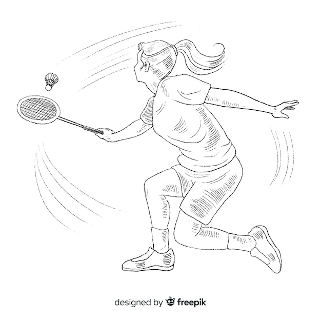 Vecteur gratuit joueur de badminton dessiné à la main avec une raquette