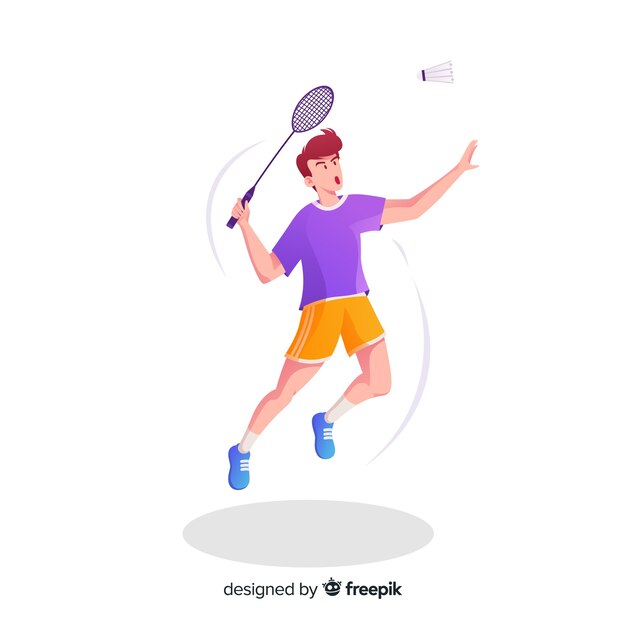 Joueur de badminton avec raquette et plume