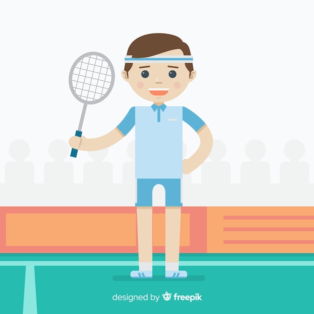 Vecteur gratuit joueur de badminton avec raquette et plume