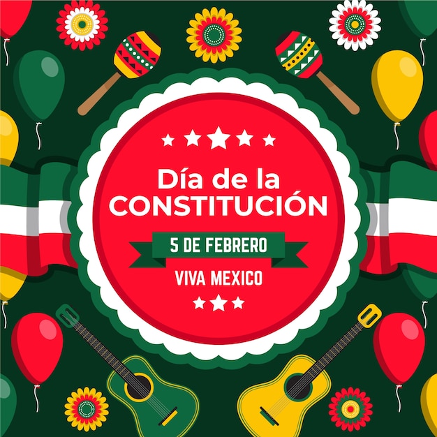 Jour De La Constitution Mexicaine Dessiné à La Main Avec Différents éléments