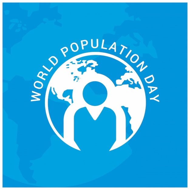 Jour De La Population Mondiale Globe Circle With People Fond Bleu