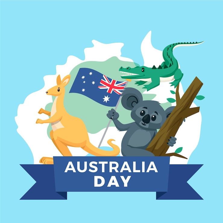 Vecteur gratuit journée de l'australie avec carte et animaux