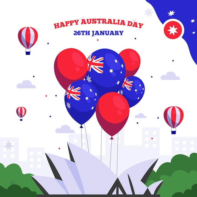 Vecteur gratuit journée australienne plate avec des ballons