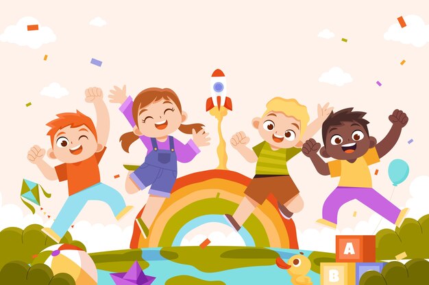Journée des enfants plats en arrière-plan espagnol