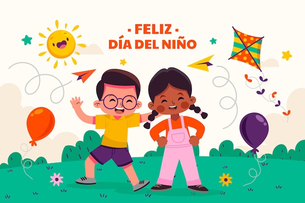 Journée des enfants plats en arrière-plan espagnol