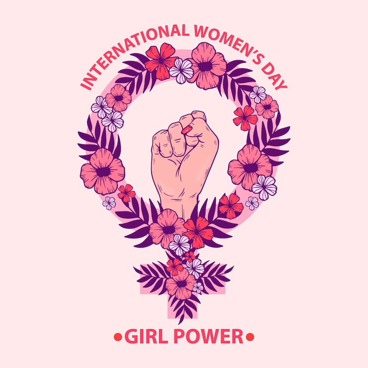 Vecteur gratuit journée florale des femmes avec le pouvoir des filles