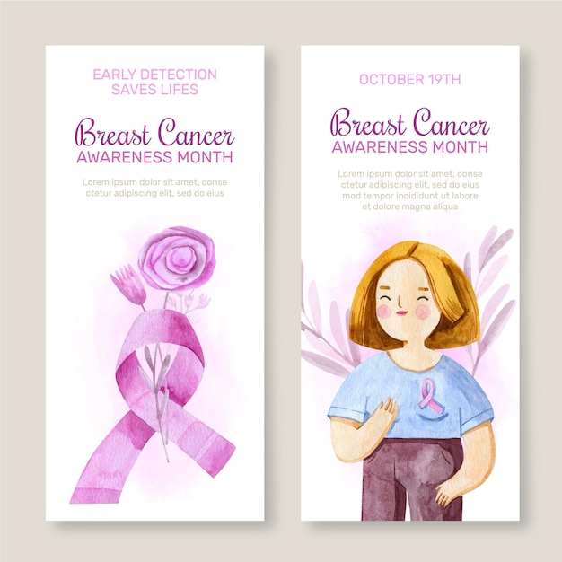 Journée internationale de l'aquarelle contre le cancer du sein ensemble de bannières verticales