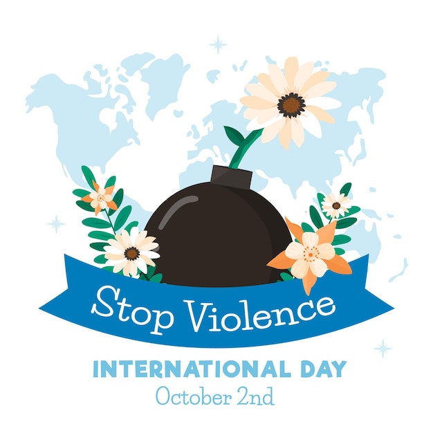 Vecteur gratuit journée internationale de conception plate de la non-violence avec des fleurs