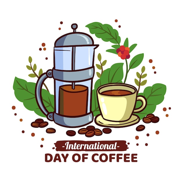 Journée Internationale Du Café Design Dessiné à La Main