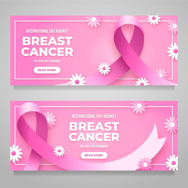 Vecteur gratuit journée internationale du dégradé contre le cancer du sein ensemble de bannières horizontales