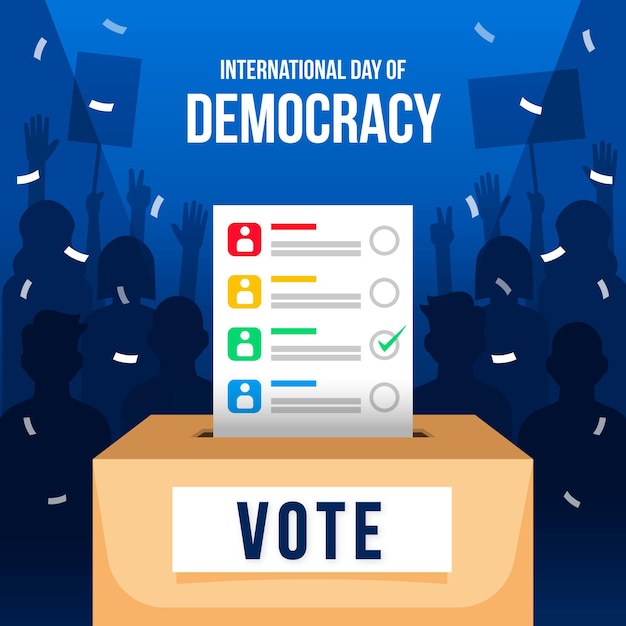 Vecteur gratuit journée internationale du design plat du fond de la démocratie avec vote