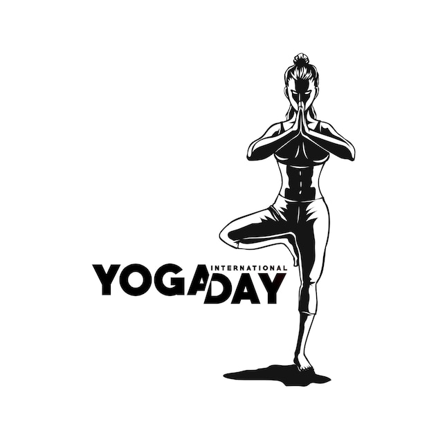 Journée internationale du yoga 21 juin Jeune femme médite Abstract Post Ad Banner Vector illustration