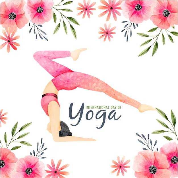 Vecteur gratuit journée internationale du yoga à l'aquarelle