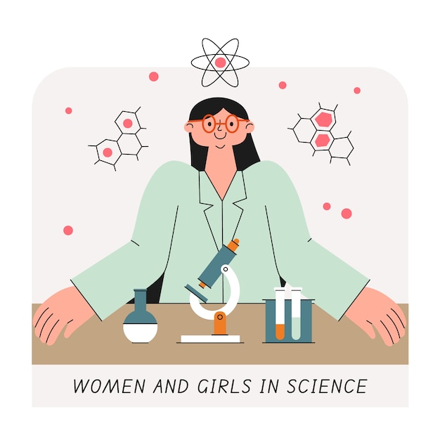 Vecteur gratuit journée internationale des femmes et des filles dans l'illustration scientifique