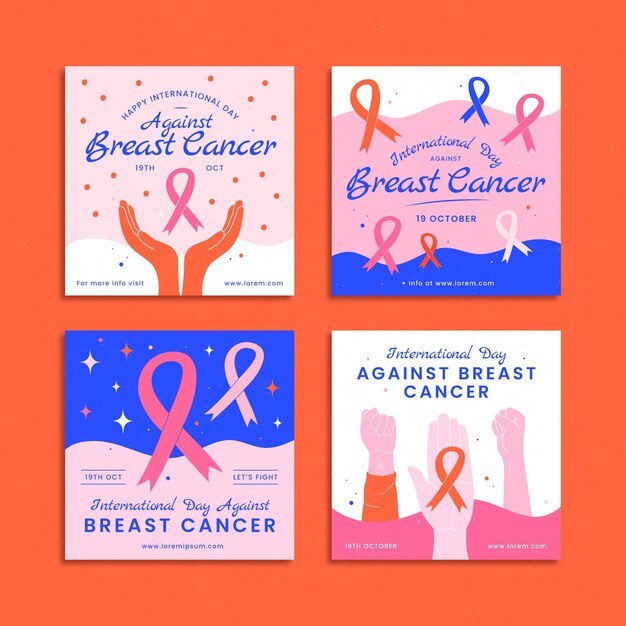 Vecteur gratuit journée internationale plate dessinée à la main contre le cancer du sein collection de publications instagram