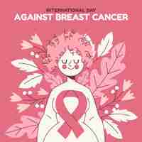 Vecteur gratuit journée internationale plate dessinée à la main contre l'illustration du cancer du sein