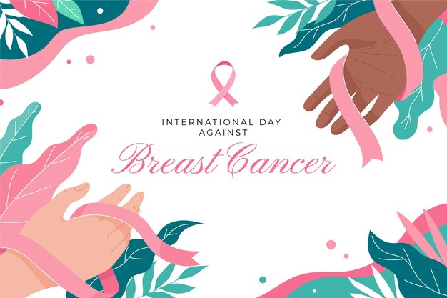 Vecteur gratuit journée internationale plate dessinée à la main sur fond de cancer du sein