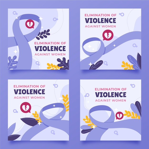 Vecteur gratuit journée internationale plate dessinée à la main pour l'élimination de la violence à l'égard des femmes collection de publications instagram
