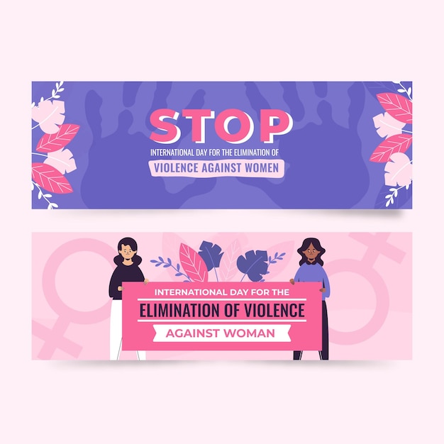 Vecteur gratuit journée internationale plate dessinée à la main pour l'élimination de la violence à l'égard des femmes ensemble de bannières horizontales