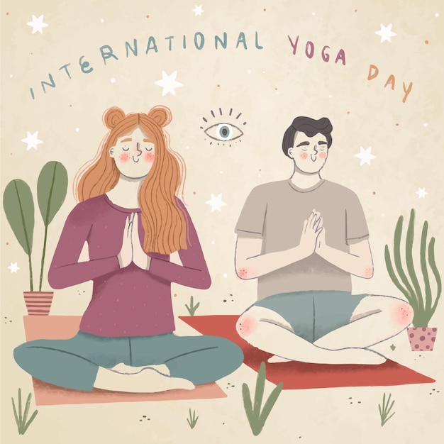 Vecteur gratuit journée internationale de yoga dessinée à la main