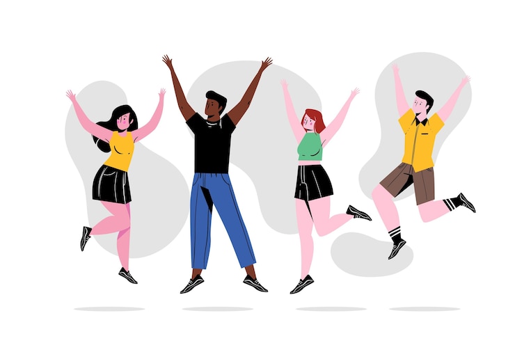 Vecteur gratuit journée de la jeunesse avec des sauteurs dessinés à la main