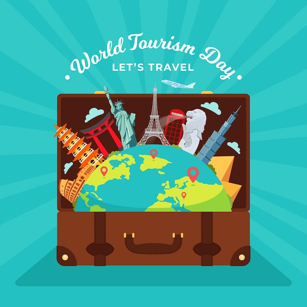 Vecteur gratuit journée mondiale du tourisme design plat avec bagages