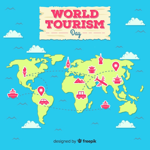 Journée mondiale du tourisme à plat carte 2d