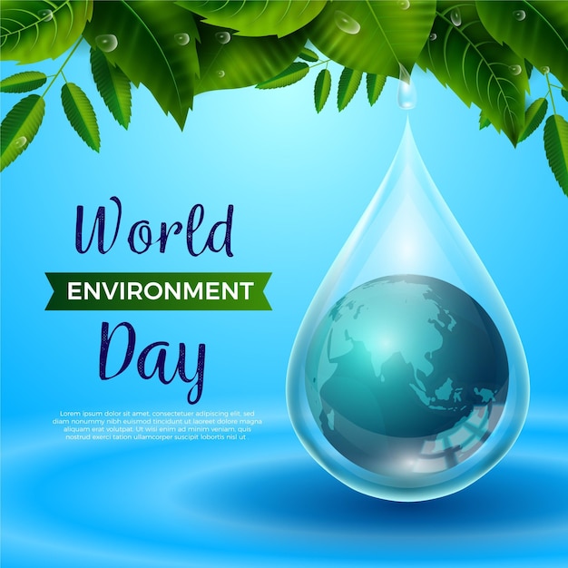 Journée mondiale de l'environnement réaliste avec planète en goutte de pluie