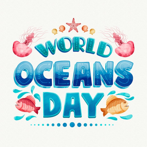 Vecteur gratuit journée mondiale des océans aquarelle