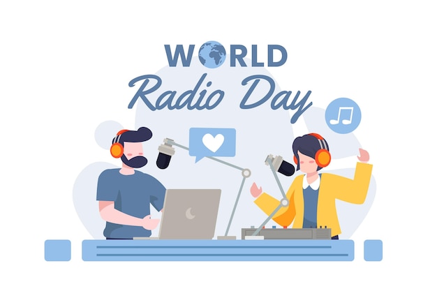 Vecteur gratuit journée mondiale de la radio design plat avec des personnages