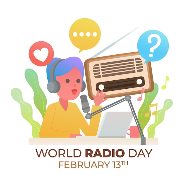 Vecteur gratuit journée mondiale de la radio design plat