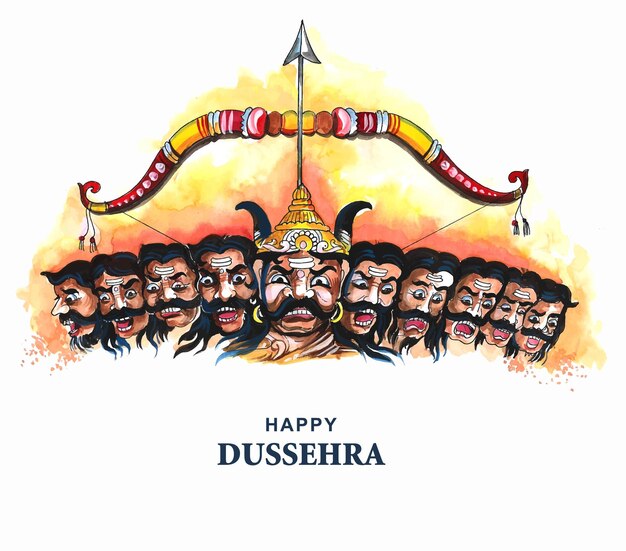 Joyeuse célébration de dussehra ravan en colère avec un design de carte à dix têtes