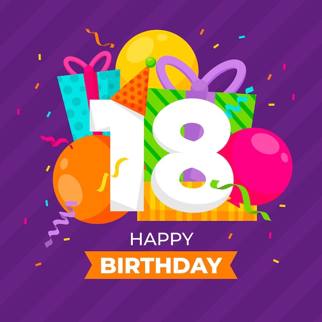 Vecteur gratuit joyeux anniversaire 18 fond