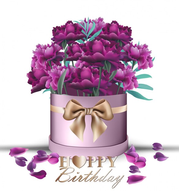 Joyeux Anniversaire Bouquet De Fleurs De Pivoine Vecteur Premium