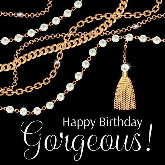 Joyeux Anniversaire Ma Jolie Carte De Voeux Design Avec Collier En Metal Dore Poires Et Chaines Vecteur Premium