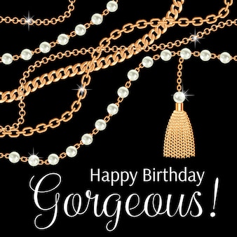 Joyeux Anniversaire Ma Jolie Carte De Voeux Design Avec Collier En Metal Dore Poires Et Chaines Vecteur Premium Joyeux Anniversaire Ma Jolie Carte De Voeux Design Avec Collier En Metal Dore Poires Et Chaines Vecteur Premium