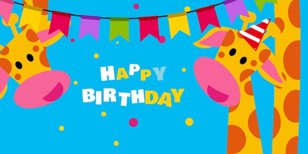 Vecteur gratuit joyeux anniversaire, vacances, carte de voeux et d'invitation de fête de naissance avec un animal mignon