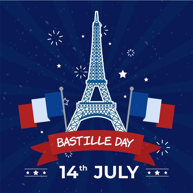 Joyeux bastille day eiffel tower et drapeaux