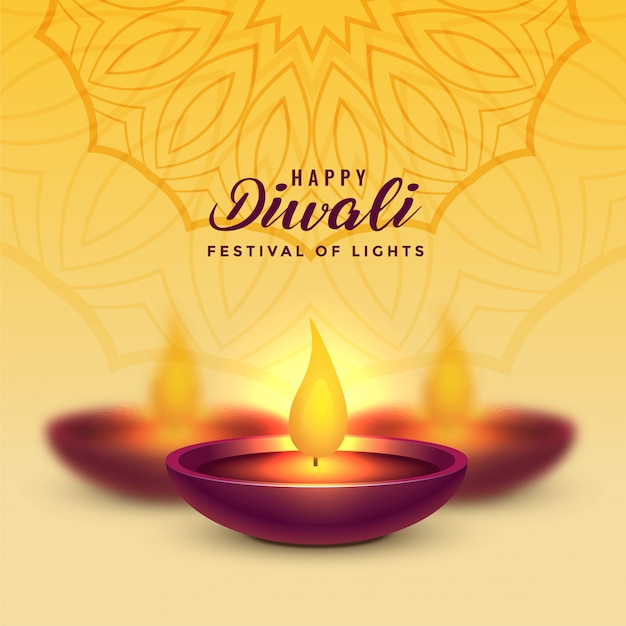 Joyeux Diwali Réaliste Diya Jaune