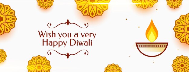 Joyeux diwali souhaite une bannière avec des éléments indiens décoratifs